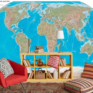 World Map Wall Mural - Non Woven Wallpaper for Kids - Self Adhesive Wallpaper - Large World Map Nursery - Peel and Stick Wall Paper KS558 image 3