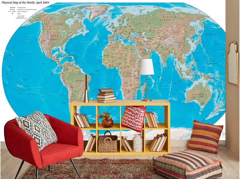 World Map Wall Mural - Non Woven Wallpaper for Kids - Self Adhesive Wallpaper - Large World Map Nursery - Peel and Stick Wall Paper KS558 image 3