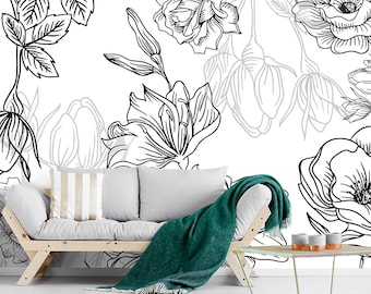 Floral Wallpaper Black and White / Self Adhesive Wallpaper / - Etsy Ireland Floral Wallpaper Black and White / Self Adhesive Wallpaper / - Etsy Ireland