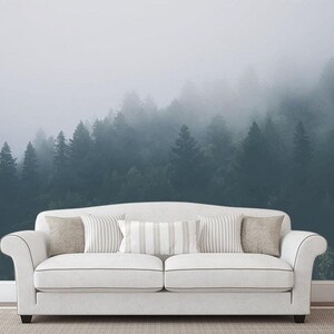 Foggy Forest Wallpaper. Watercolor Nature Wallpaper. Landscape Wall Art. Removable Wallpaper. Forest Eco Friendly Wall Decor KM14 image 2
