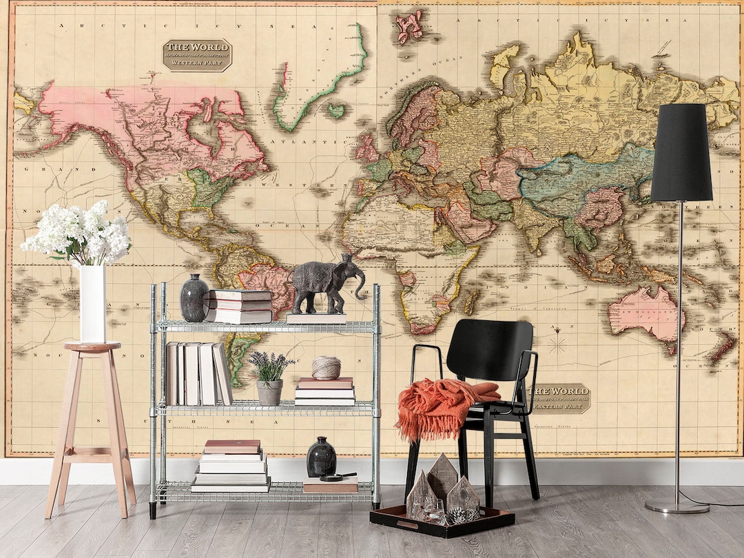 World Map Wallpaper Mural / Large Wall Murals / Non Woven Wallpaper 