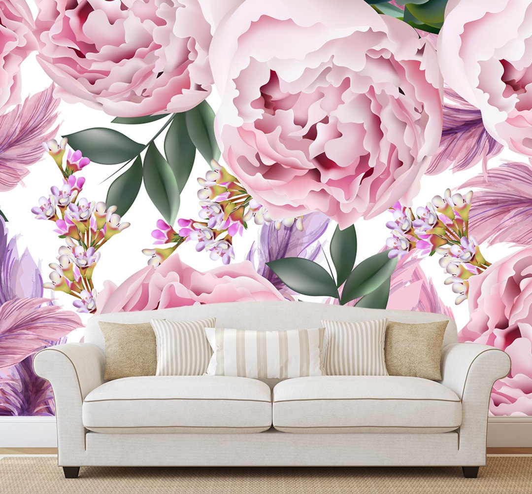 Pink Peony Wallpaper. Tender Peonies Wallpaper. Removable Floral ...