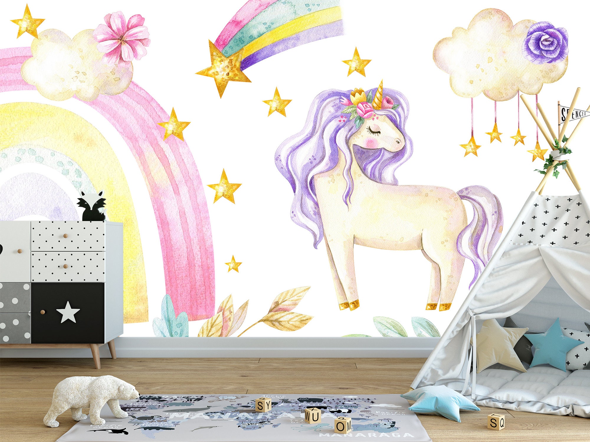 Unicorn Wallpaper Peel & Stick. Unicorn Wall Mural Girl Room Etsy