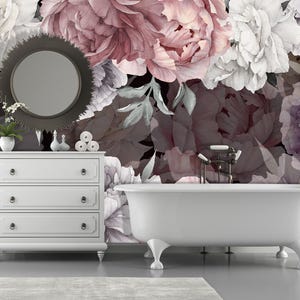 Dark Floral Wallpaper Peony Flowers Self-Adheseve Peonies Wallpaper Peel & Stick Wallpaper Removable Mural Floral Bedroom Girl Decor KM627