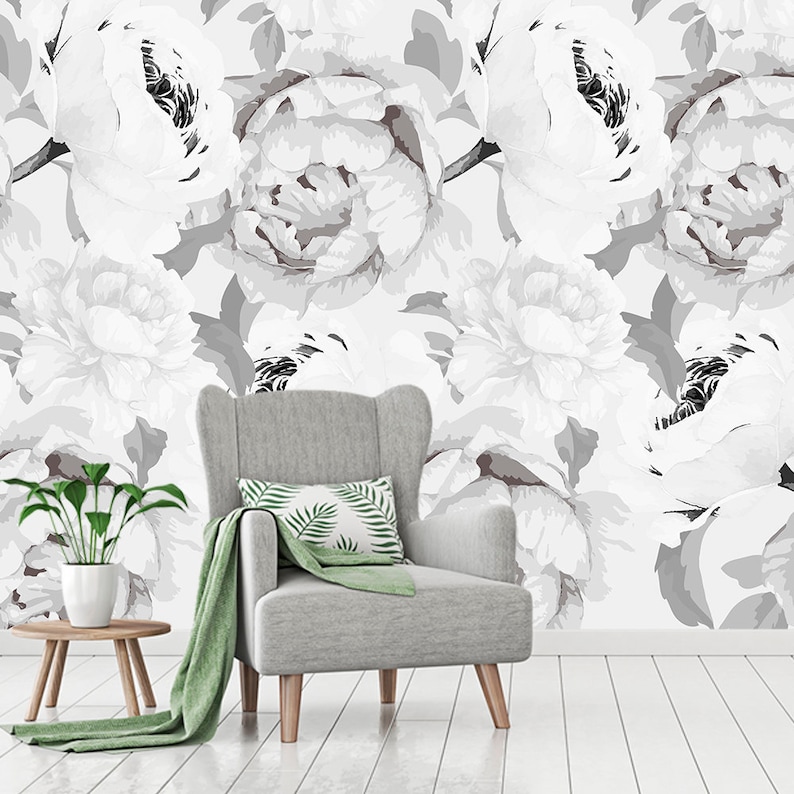 Peony Wallpaper Removable. Light Peony Wall Mural. Eco Etsy