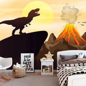 Jurassic World Wallpaper Removable Boys Room Mountains Wallpaper Volcano Nursery Dinosaur Wall Mural Kids Trex Non Woven Brown Mountain