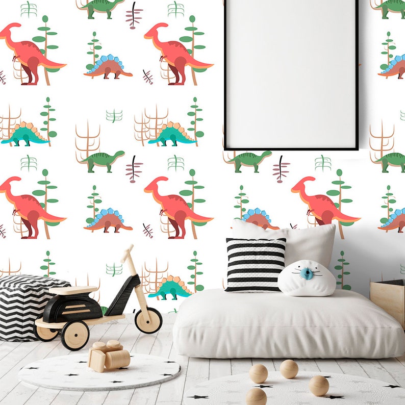 Dinosaur Wallpaper Kids Removable Peel and Stick Wallpaper | Etsy
