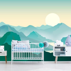 Blue Mountain Wallpaper Lake Landscape Mural Outlander Wallpaper for Kid Removable Self-adhesive Mountain Wallpaper for Nursery  KM642