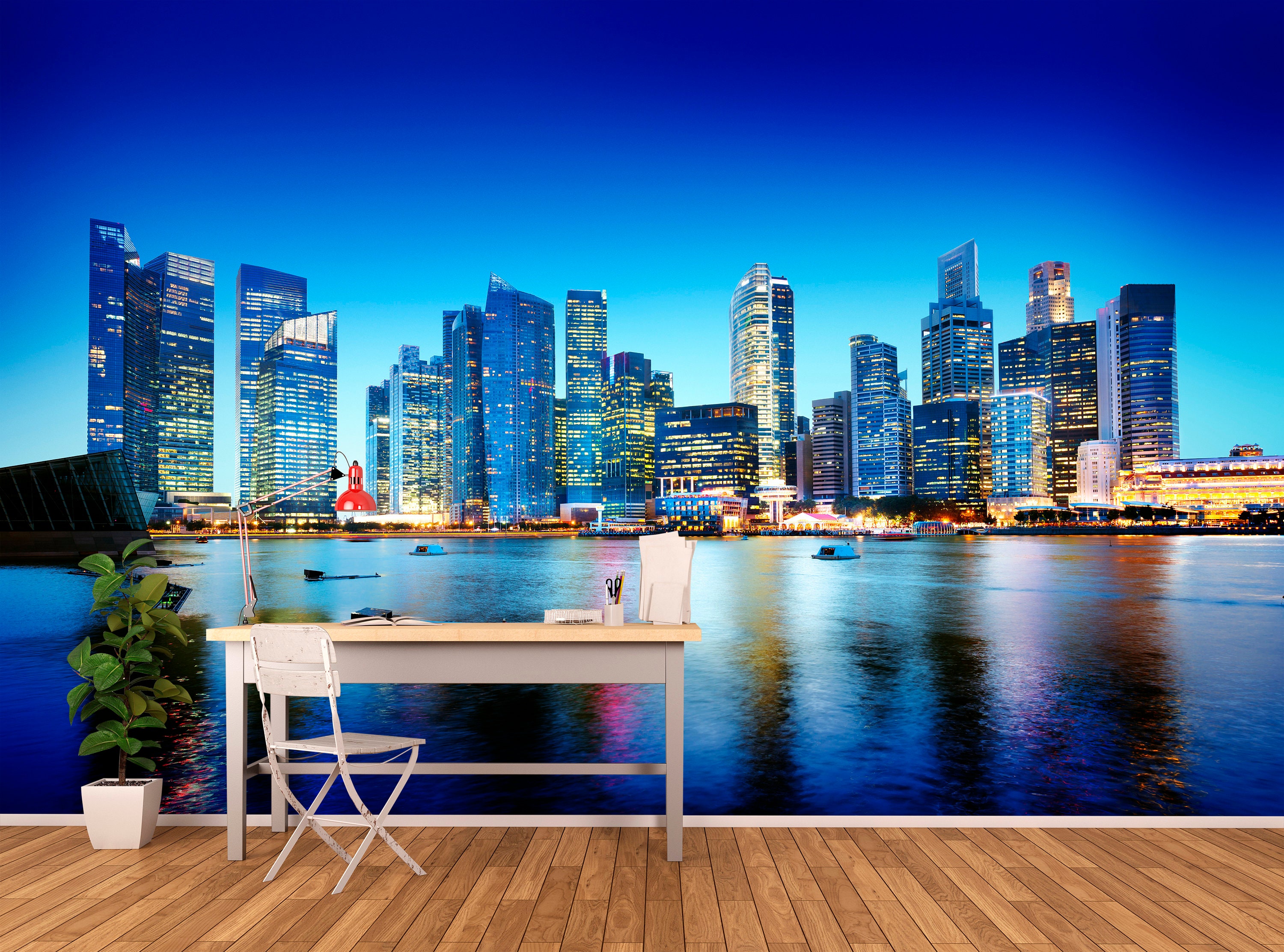 Amazing 3D Night City Skyline Wallpaper. View Cityscape Wall | Etsy