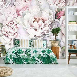 Watercolor Peony Wallpaper. Peonies Removable Wallpaper. Teen Girls Room Decor. Floral Wallpaper Mural Flowers. Flower Wallpaper Decor KM232