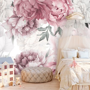 Peony Wallpaper Removable Peel and Stick Girl Bedroom Floral Wall Mural Nursery  Peonies Wallpaper Non Woven, Pink Flowers Wall Decor Kids