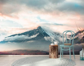 Mountain Landscape Wallpaper. Dark Mountain Wall Art. Outlander Wall Mural. Nature Wallpaper. Self-Adhesive. Peel and Stick Wallpaper KM466
