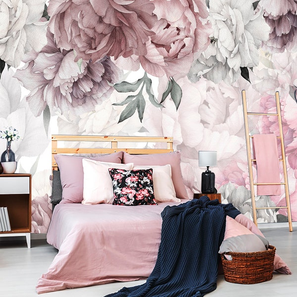 Pink Floral Wallpaper Etsy