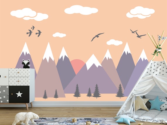 Abstract Mountain Wallpaper Landscape Mural Outlander | Etsy