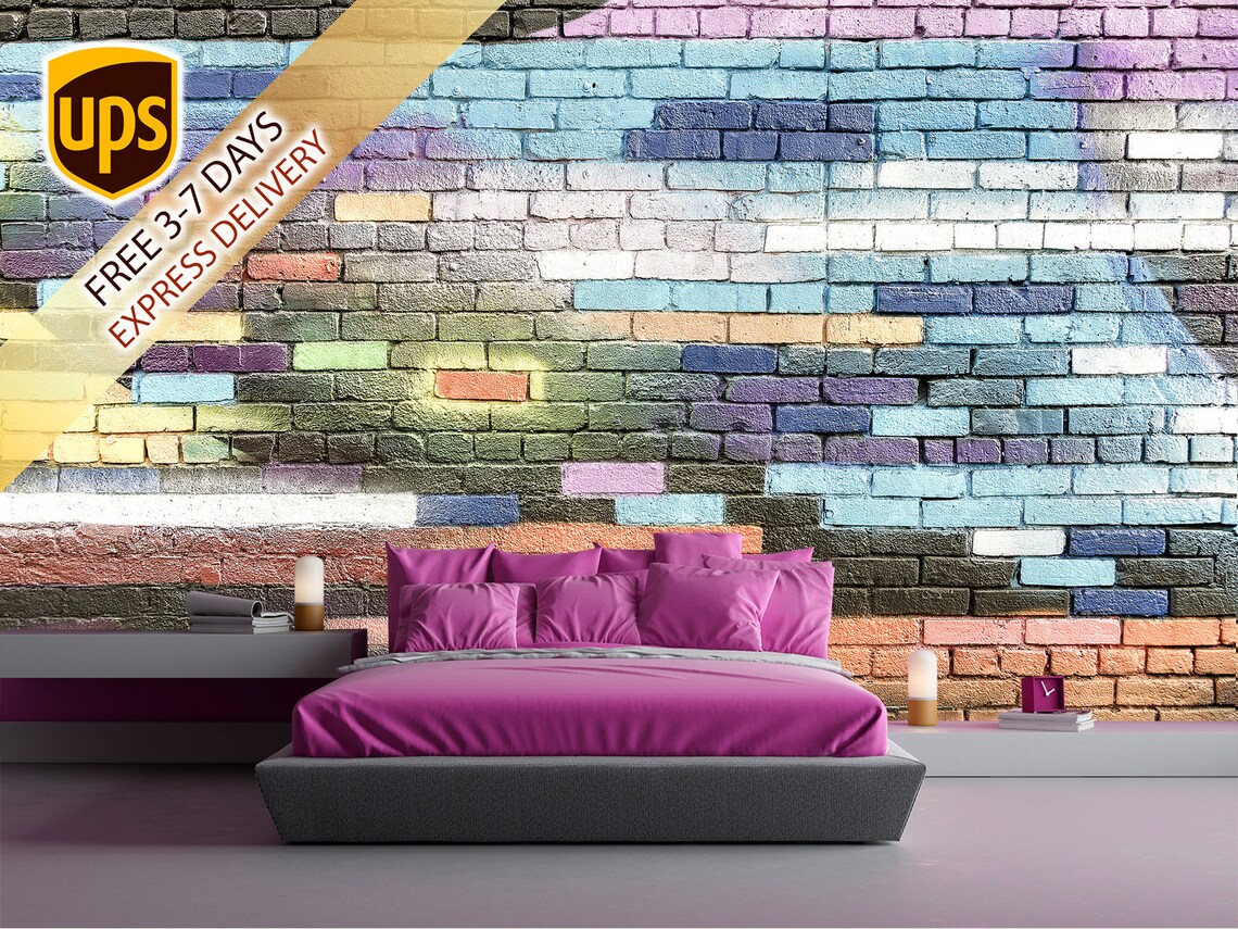 Brick Wall Mural. Self Adhesive Wallpaper. Colorful Brick Etsy