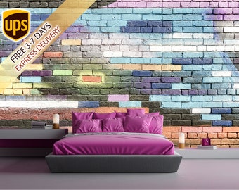 Brick Wall Mural. Self Adhesive Wallpaper. Colorful Brick Wallpaper Antique Brick Modern Wallpaper Brick Wallpaper. Abstract Wallpaper KM750