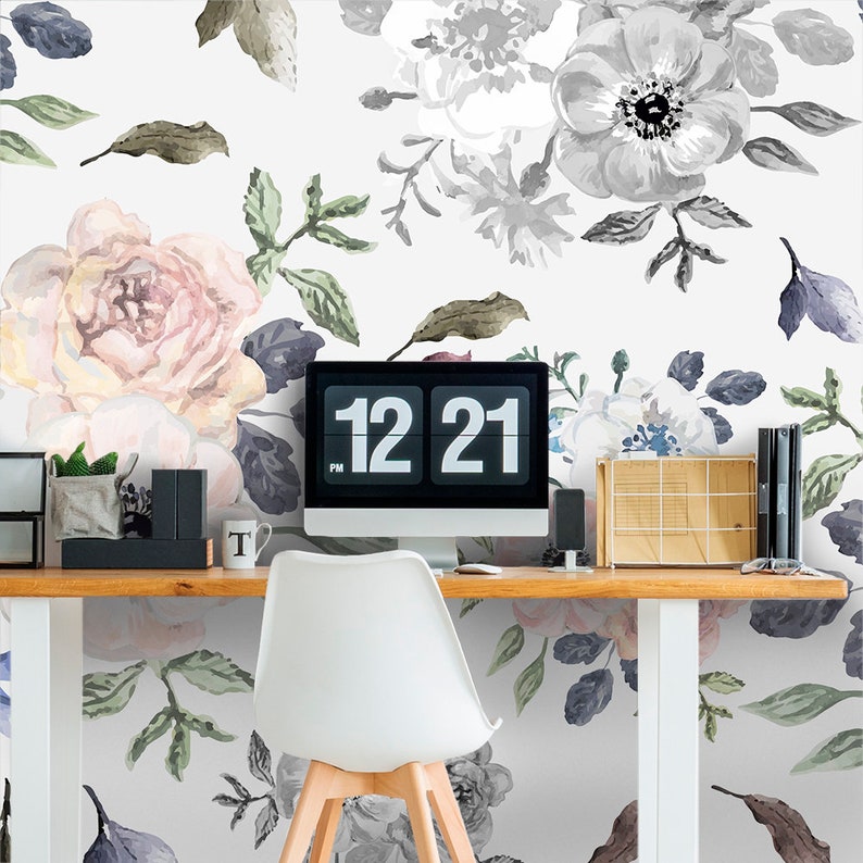 Removable Floral Wallpaper. Color Flowers Wallpaper. Eco Etsy