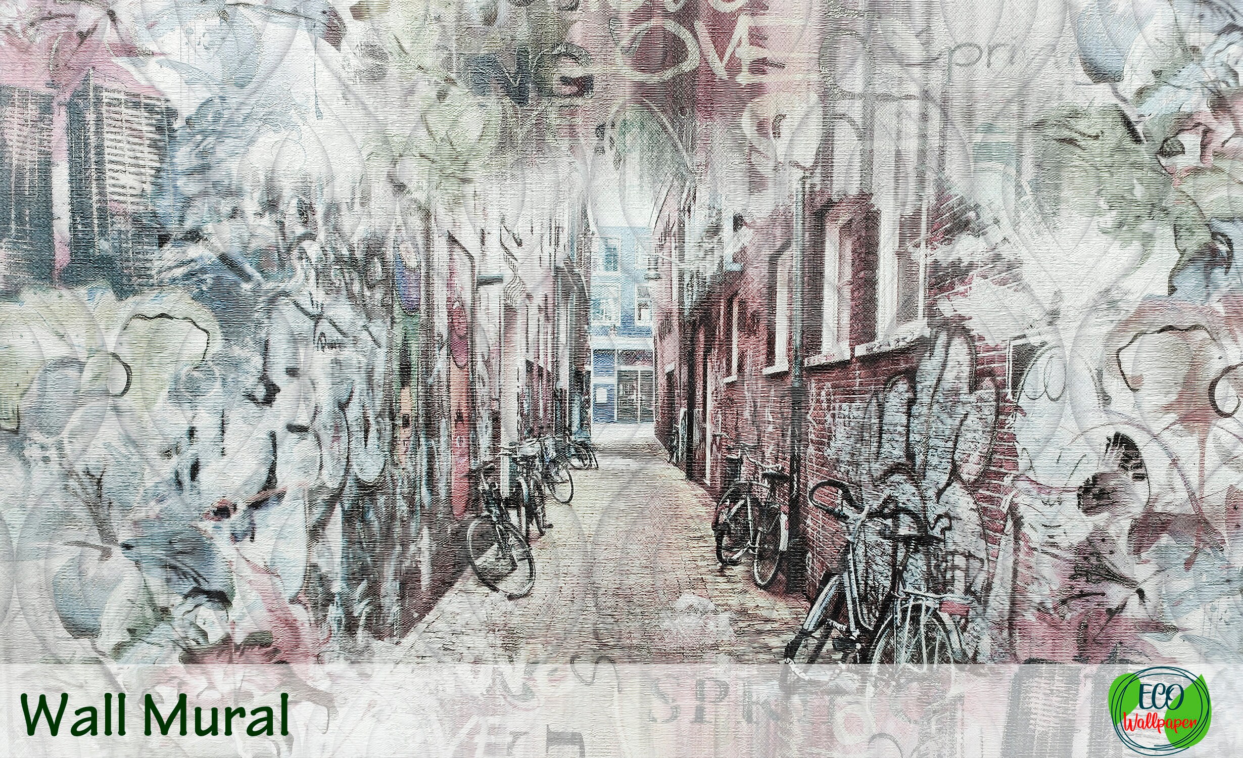 Town Wall Mural. City Street Buildings Wallpaper. Bicycle Etsy