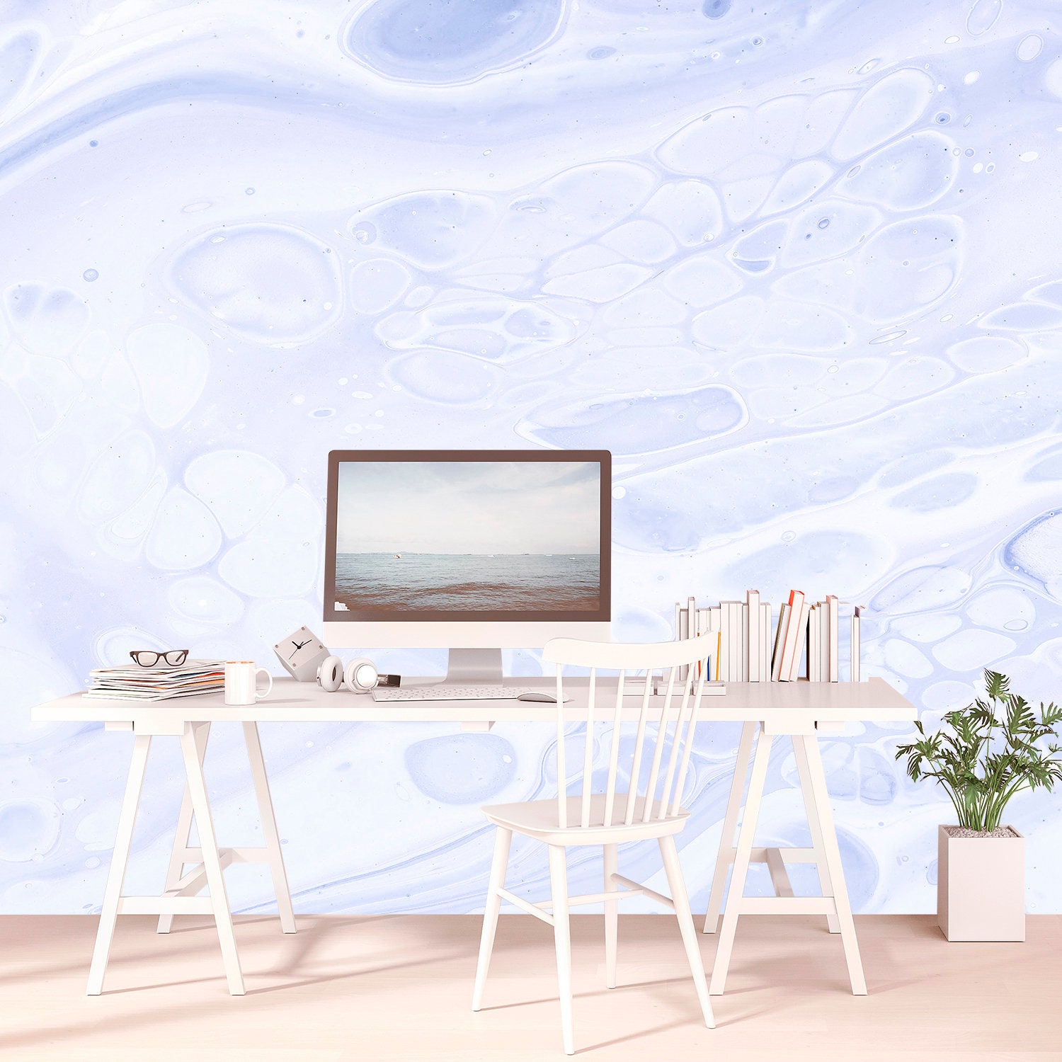 Watercolor Wallpaper. Blue Marble Mural. Vintage Mural. Etsy