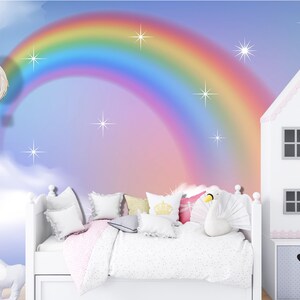 Rainbow Wallpaper Kids Removable Colorful Wallpaper Painting Rainbow for Girl Nursery Unicorn Pattern Self adhesive Wallpaper for Kid KM863 image 2