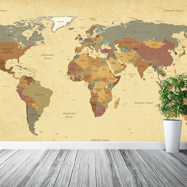 World Map Wallpaper Removable - Warld Wallpaper for Class Room Self-Adhesive - Large World Map Mural Nursery - Modern World Map Office WP29