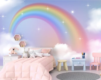 Rainbow Wallpaper Kids Removable Colorful Wallpaper Painting Rainbow for Girl Nursery Unicorn Pattern Self adhesive Wallpaper for Kid KM863