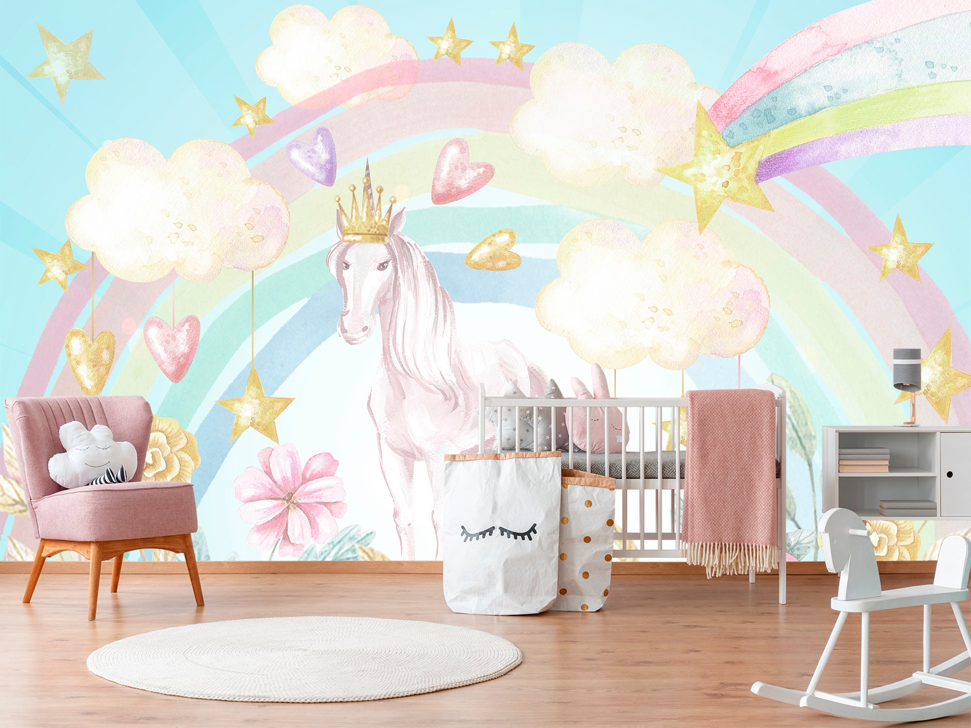 Unicorn Wallpaper for Girls Room Removable / Unicorn Wall | Etsy