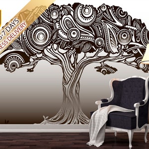 Tree Of Life Wallpaper. Nature Wallpaper. Tree Of Life Wall Art. Self-Adhesive Mural. Removable Black & White Wallpaper. Eco Friendly KM244