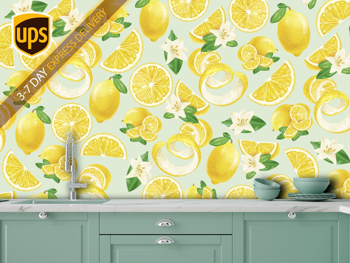 Lemon Wallpaper for Kitchen Fruit Wall Mural Removable Etsy España