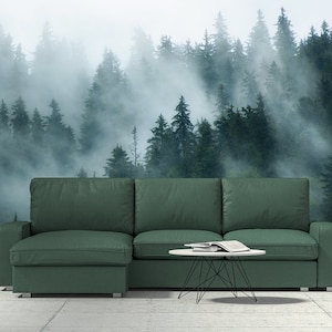 Foggy Forest Wallpaper Nature Wallpaper Landscape Wall Art Self-Adhesive Removable Wallpaper Woodland Accent Wall PhotoWallpaper