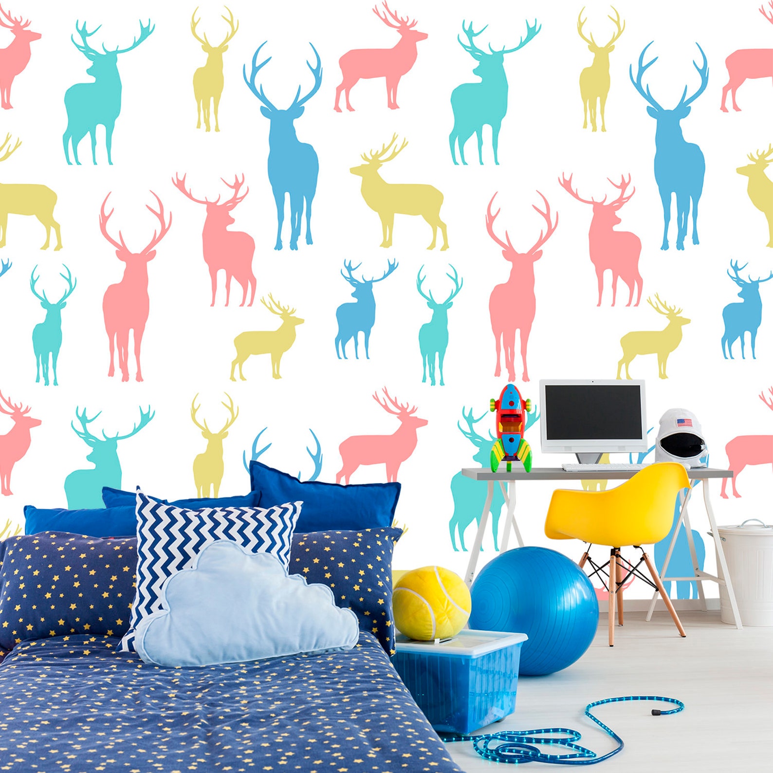 Deer Wallpaper Removable. Peel & Stick. Colorful Deer Wall | Etsy