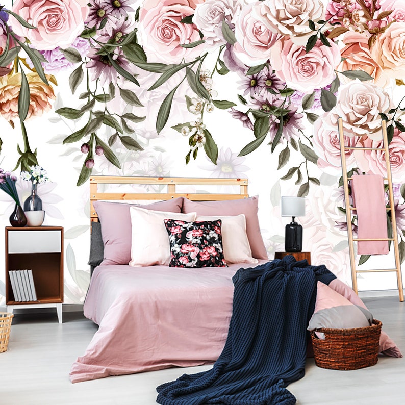 Rose Flowers Wallpaper. Floral Wallpaper for Girl's - Etsy