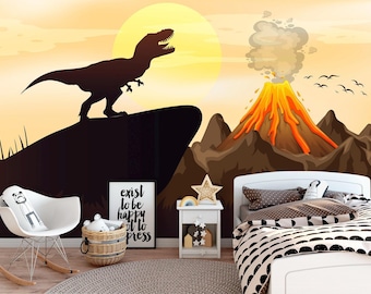 Jurassic World Wallpaper Removable Boys Room Mountains Wallpaper Volcano Nursery Dinosaur Wall Mural Kids Trex Non Woven Brown Mountain
