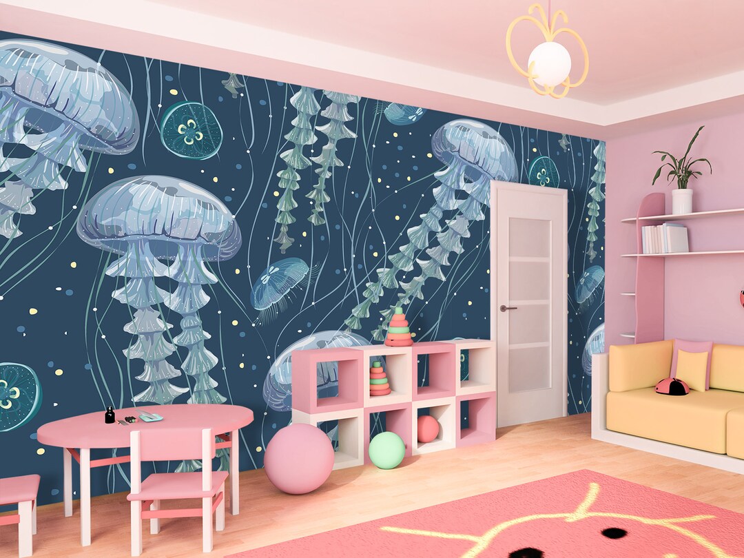 Jellyfish Wallpaper Nursery Nautical Pattern Wall Decor Removable Sea