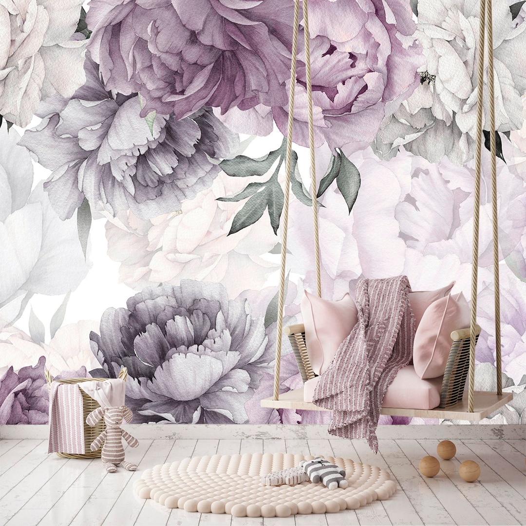 Purple Peony Wallpaper Removable, Floral Wallpaper Peonies, Flowers ...