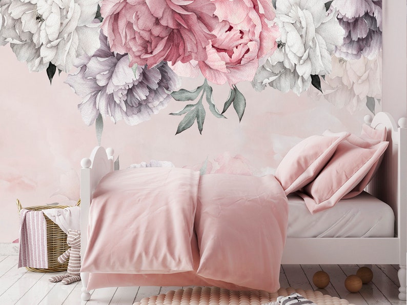 Peonies Wallpaper Removable Floral Wallpaper Marble Flowers image 2