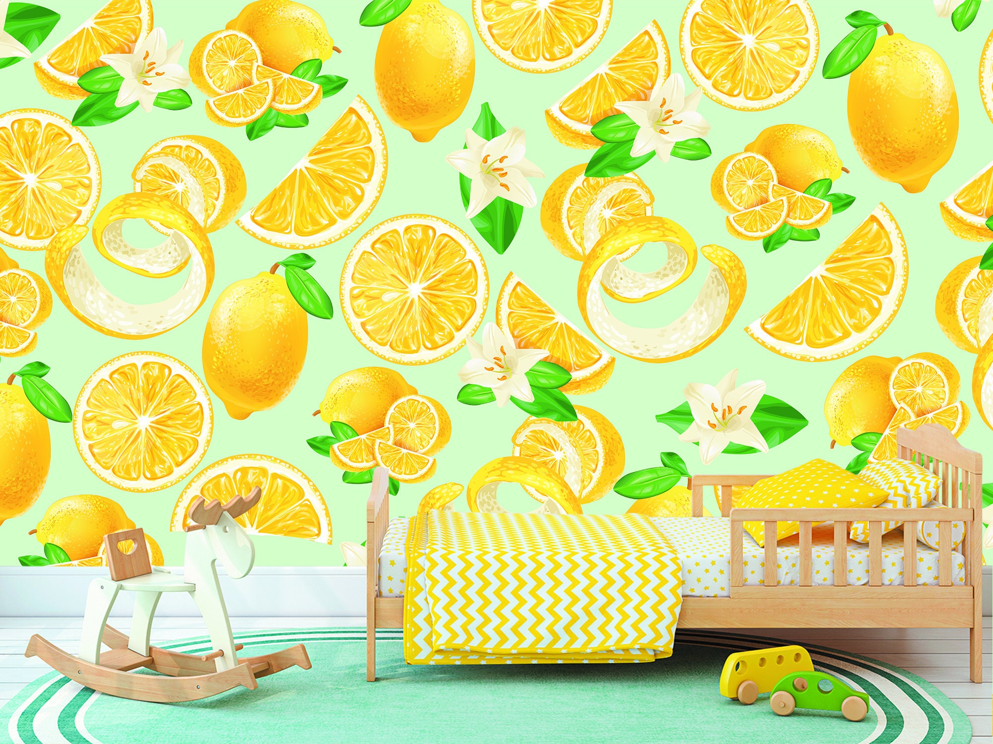 Lemon Wallpaper for Kitchen Fruit Wall Mural Removable Etsy