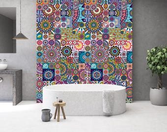 Tile Mosaic Wallpaper Pattern Mandala Tile Decal Mosaic Wall Mural Removable Self-Adhesive Wallpaper Kitchen & Bathroom Eco Friendly KM89