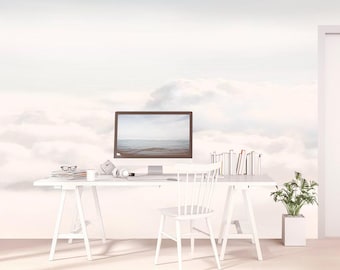 White Sky and Clouds Wall Mural 3D Clouds Watercolor Wallpaper Nature Wallpaper Self-Adhesive. Removable Clouds Wallpaper KM225