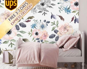 Removable Floral Wallpaper. Color Flowers Wallpaper. Eco Wallpaper Roll. Floral Wallpaper Self Adhesive. Wallpaper Watercolor Mural Z117