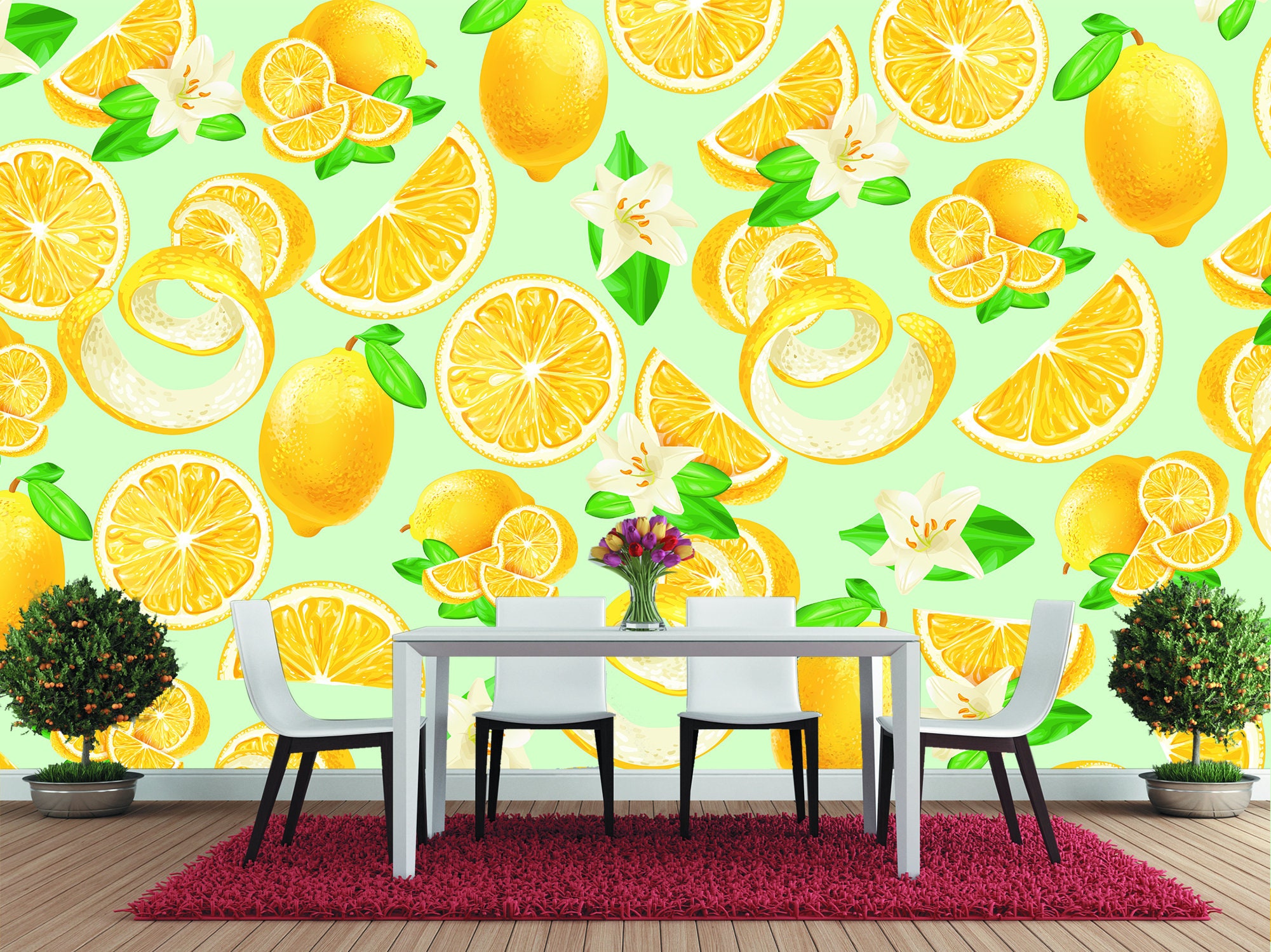 Lemon Wallpaper for Kitchen Fruit Wall Mural Removable - Etsy