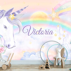 Unicorn Wallpaper Removable Girl Bedroom Unicorns Wall Mural Baby Nursery Rainbow Wallpaper Kids ...