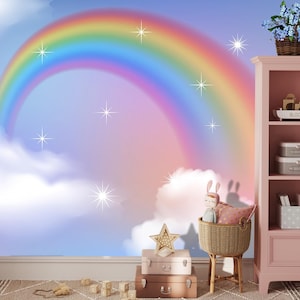 Rainbow Wallpaper Kids Removable Colorful Wallpaper Painting Rainbow for Girl Nursery Unicorn Pattern Self adhesive Wallpaper for Kid KM863 image 3