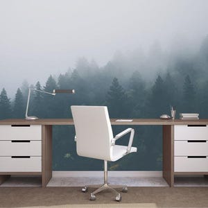 Foggy Forest Wallpaper. Watercolor Nature Wallpaper. Landscape Wall Art. Removable Wallpaper. Forest Eco Friendly Wall Decor KM14 image 4