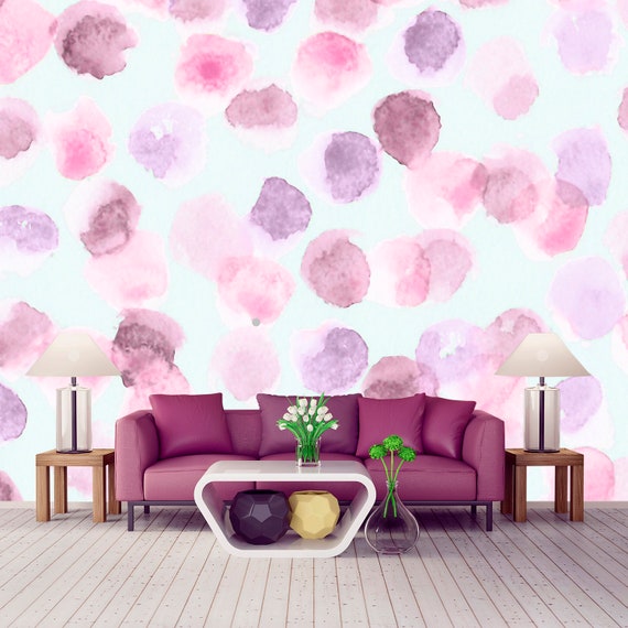 Purple Wallpaper. Paint Stains Wallpaper. Watercolor Dots | Etsy