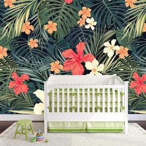 Floral Wallpaper - Tropical Wallpaper - Wallpaper Murals - Peel and Stick Wallpaper - Eco Friendly Materials - Watercolor Wallpaper WP3