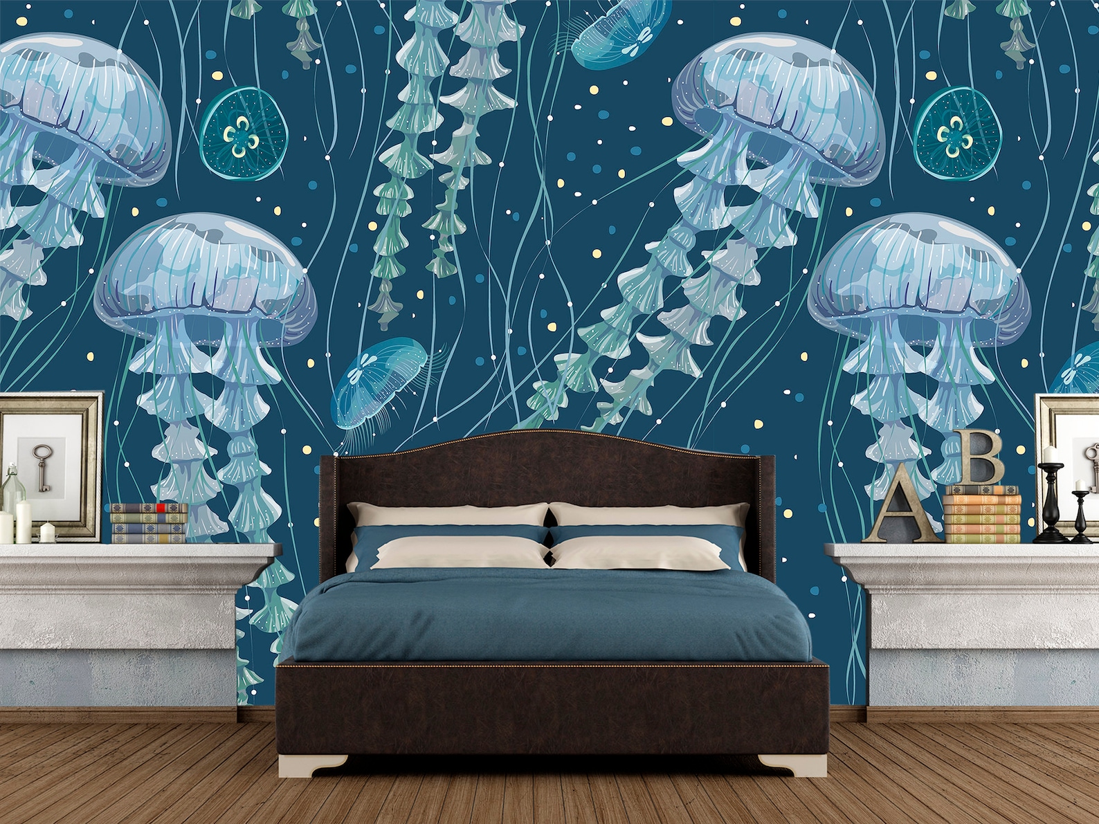 Jellyfish Wallpaper Nursery. Nautical Pattern Accent Wall Etsy
