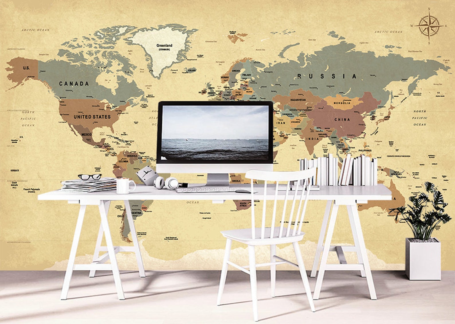 World Map Wallpaper Removable English World Map Wallpaper Etsy