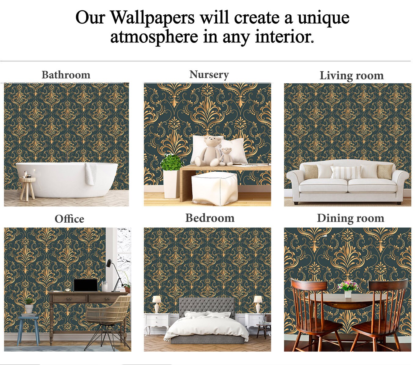 Dark Damask Wallpaper. Living Room Wall Murals. Classic - …