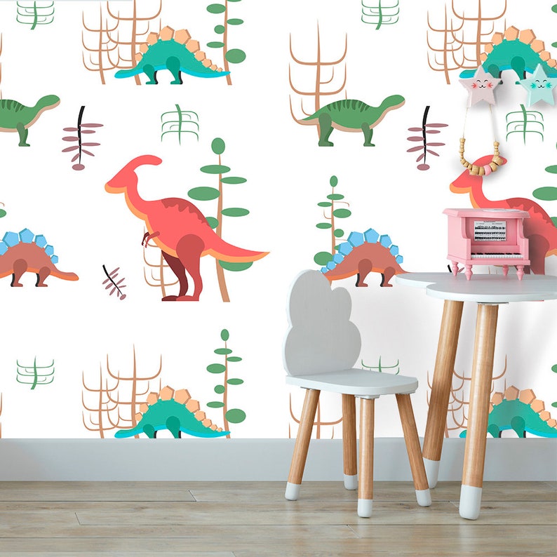 Dinosaur Wallpaper Kids Removable Peel and Stick Wallpaper | Etsy